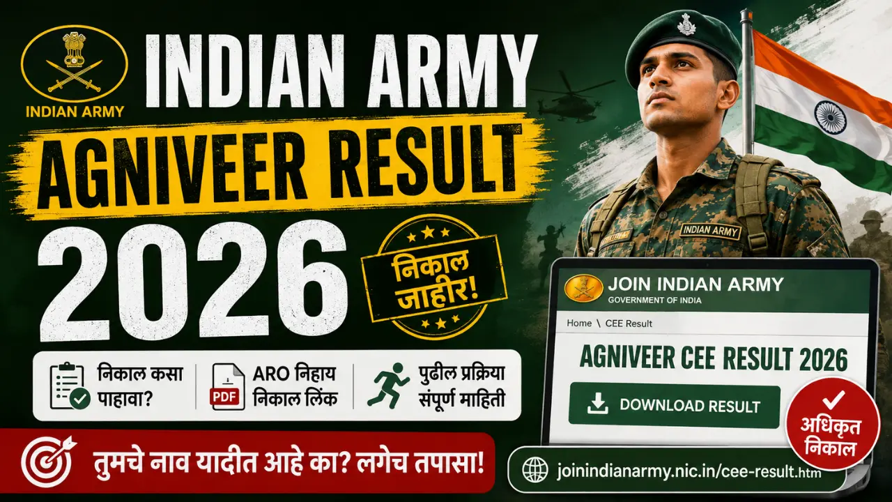Indian Army Agniveer Result 2026: भारतीय सैन्य अग्निवीर निकाल जाहीर, असा पहा
