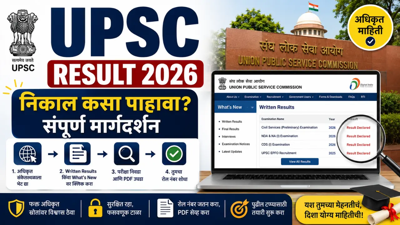 UPSC Result 2026 युनियन पब्लिक सर्व्हिस कमिशन निकाल कसा पाहावा संपूर्ण माहिती